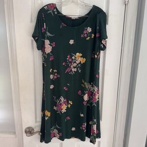 Old Navy Dark Green Floral Short-Sleeve Swing Dress